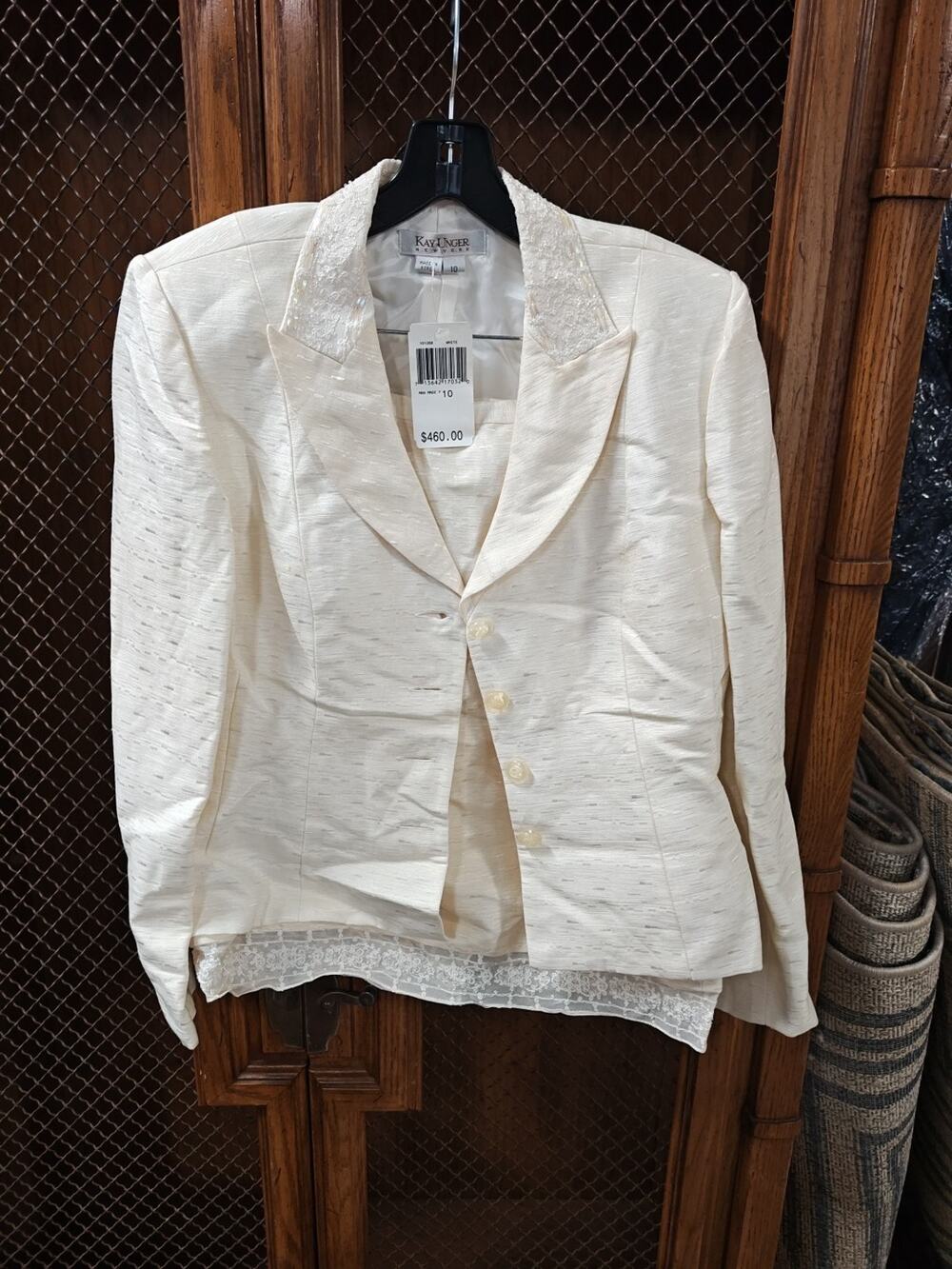 Vintage Neiman Marcus Kay Unger New York Linen And Silk Ivory Suit Set Size 10